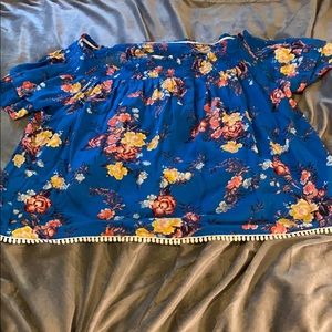 Off the shoulder blue blouse